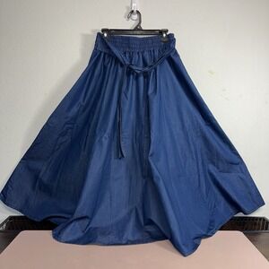 Chambray Denim Skirt Free Size Flare Midi Festival Blue Stretch Waist Made/lndia